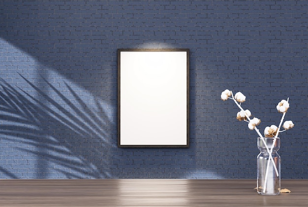 Ramka na zdjęcia pustego pokoju z obrazem tła ściany z czarnej płytki