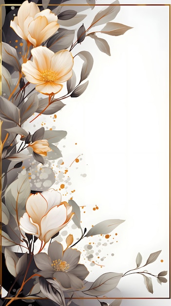 ramka na zdjęcia z kwiatami i liśćmi na białym tle Streszczenie Brązowym tle liści