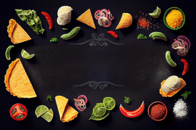 Ramka narożna paska Taco z asortymentem składników Generative Ai