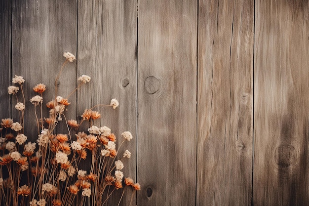 Zdjęcie ramka pięknych kwiatów na zielonym drewnianym tle