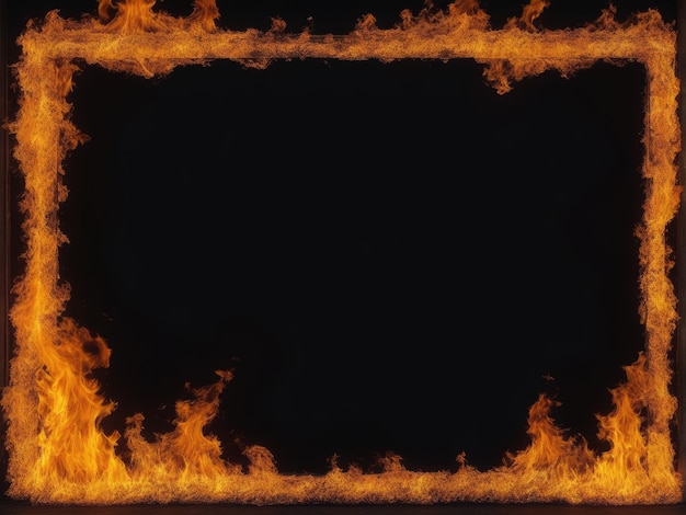 Zdjęcie ramka płomieni ognia na czarnym tle zbliżenie kształtu z wolną przestrzenią na tekst