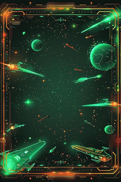 Ramka Retro Sci Fi Arcade Game Arcane Ramka z pikselowaną przestrzenią Y2K Collage Glow Outline Art