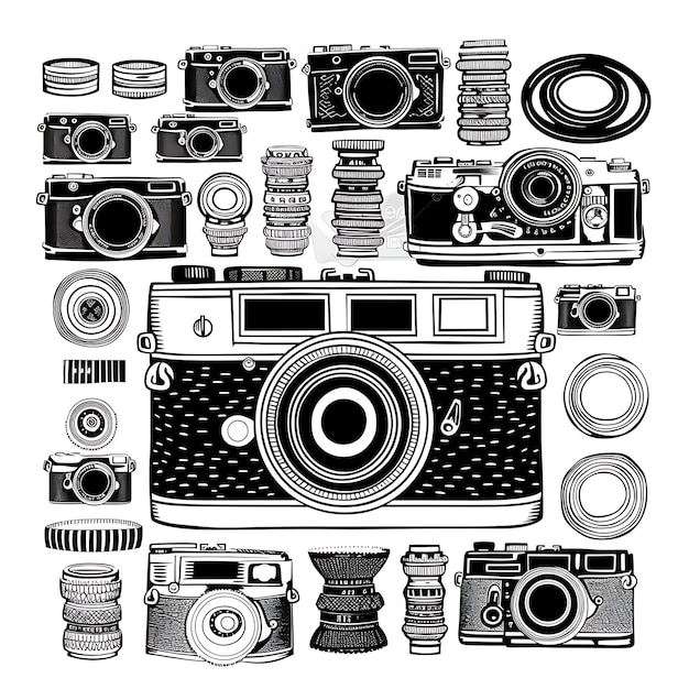 Ramka starego aparatu fotograficznego Folkowa sztuka z obiektywem Wzór i szczegóły filmu M CNC Die Cut Tattoo Design Art