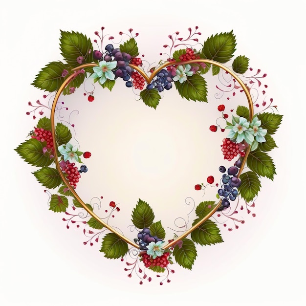 Ramka w kształcie serca z kwiatów pozostawia Świąteczną kompozycję na kartkę z życzeniami