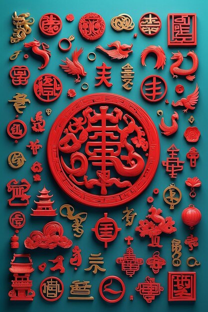 Ramka wykonana z chińskich symboli na kolorowym tle