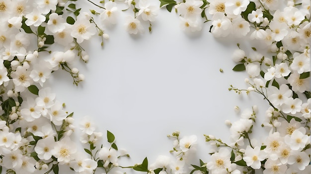 Zdjęcie ramka wykonana z pięknych kwiatów jasminu na jasnym tle widok z góry