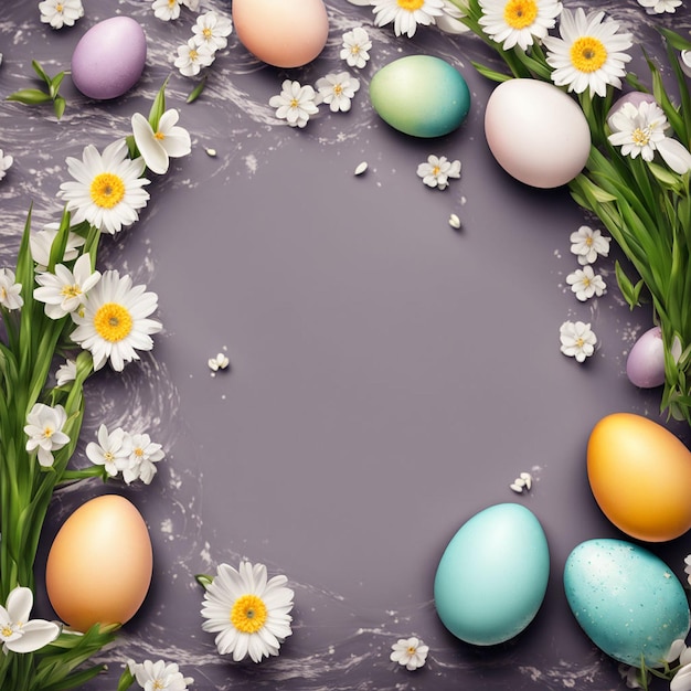 Zdjęcie ramka z jajkami z kwiatami i kwiatami na niej
