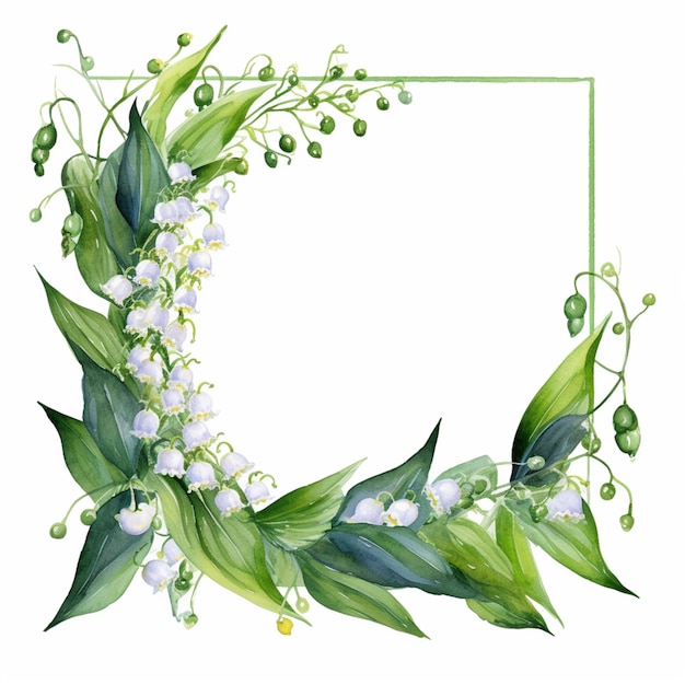 Zdjęcie ramka z kwiatami konwalii z zielonymi liśćmi i białymi kwiatami generatywną ai
