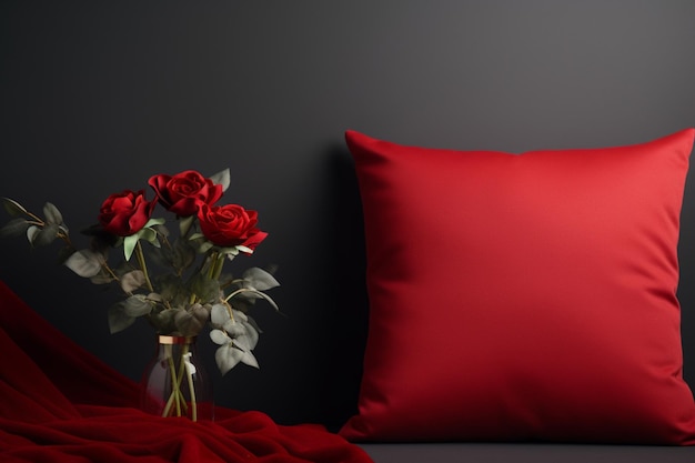 Zdjęcie ramka z kwiatem i czerwoną poduszką