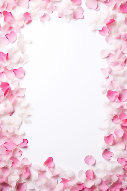 ramka z różowych i białych kwiatów na białym tle.