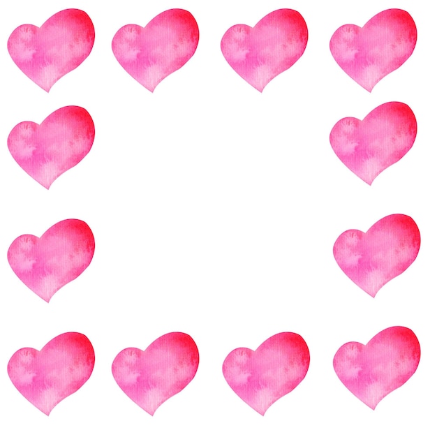 Zdjęcie ramka z różowymi akwarelowymi sercami na walentynki