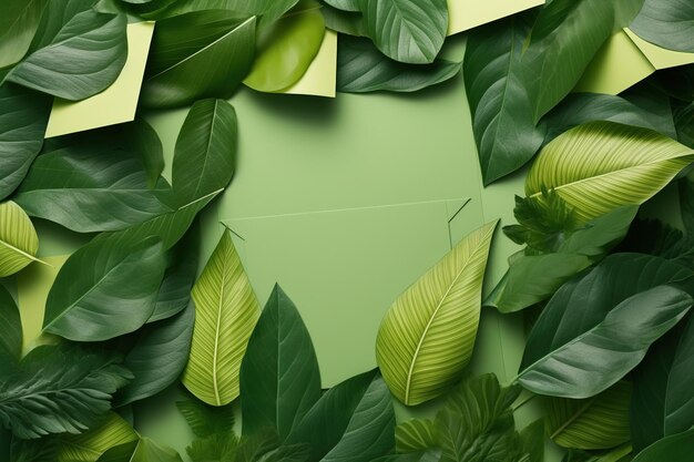 Zdjęcie ramka z soczystego zielonego tropikalnego liścia na tle