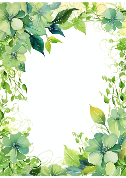 Ramka z zielonymi kwiatami i liśćmi na zaproszenia, kartki powitalne lub wydarzenia