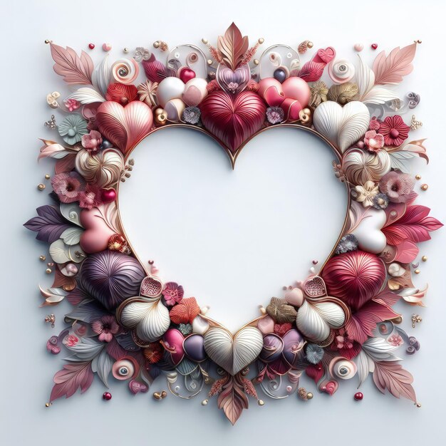 ramka zdjęć w kształcie serca z różnymi dekoracjami