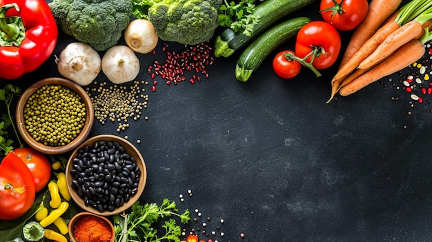 Ramka żywności ekologicznej Świeże surowe warzywa z czarnymi fasolami Ai Generative