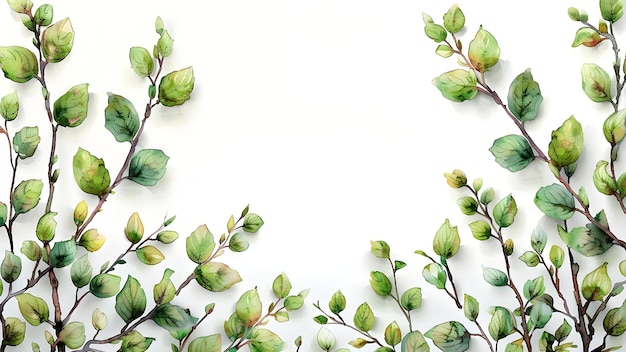 Zdjęcie ramki akwarelowe z gałęziami wierzby i zielonymi liśćmi dla rzemiosła w mediach społecznościowych koncepcja ramki akvarelowe gałęzie wierzby zielone liście rzemiostwo w mediach społecznych