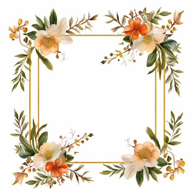 ramkowy obraz kwiatów i liści z ramką z napisem " quot spring quot "