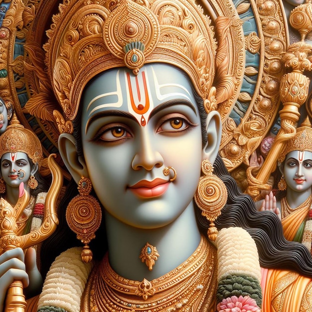 Zdjęcie ramnavami rama navami hindu god portrait festival hiper realistyczny hinduizm siódmy avatar vishnu