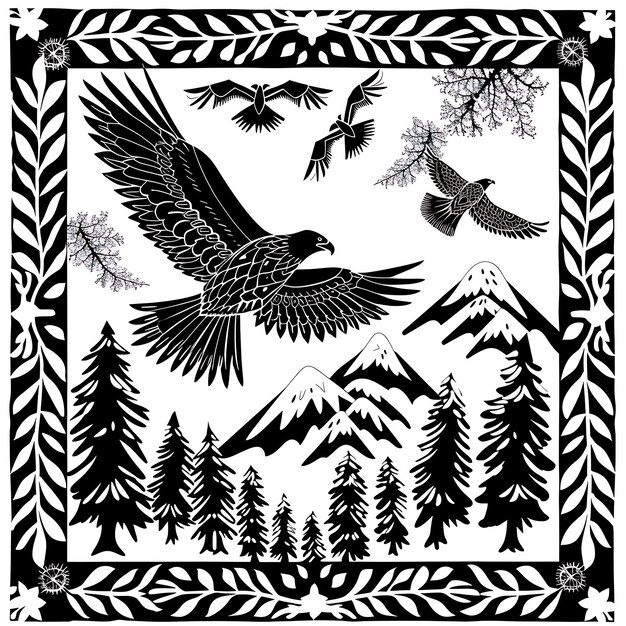 Zdjęcie ramy do obróbki drewna cnc art with eagles and mountains for decoratio cnc die cut outline tattoo