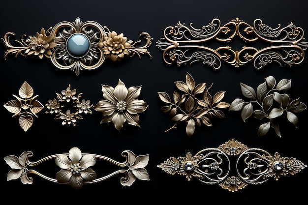 Ramy eleganckie ozdobne metale z luksusowymi biżuterią wysokiej klasy renderowane w 3D dla plakatów społecznych