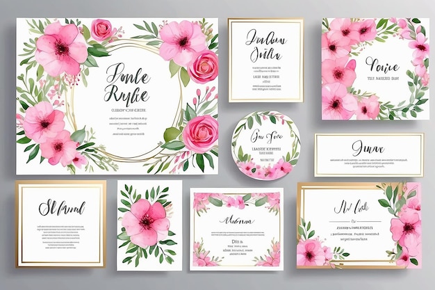 Zdjęcie ramy na zaproszenia ślubne kwiatowy akwarel cyfrowy ręcznie narysowany różowy projekt kwiatowy zaproszenie