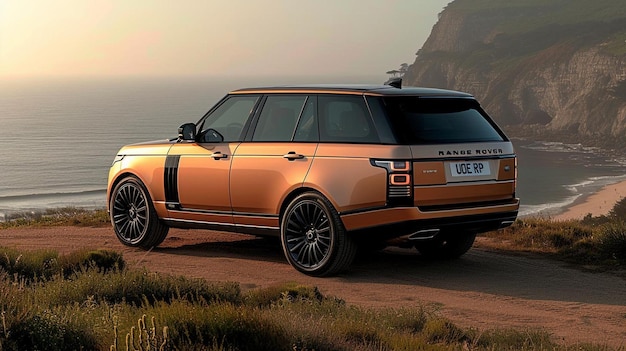 Range rover zaparkowany na brudnej drodze w pobliżu oceanu