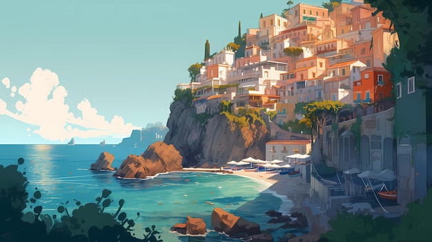 Zdjęcie rano widok na małe miasteczko amalfi na wybrzeżu morza śródziemnego we włoszech