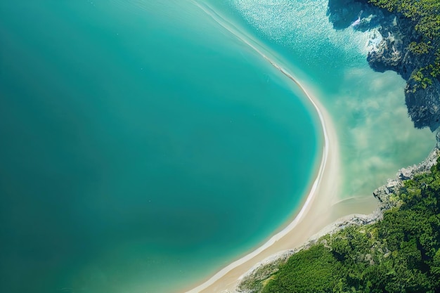 Raster ilustracja oceanu wybrzeża Pustynna wyspa biały piasek plaża zielone drzewa krystalicznie czysta turkusowa woda natura wieczne lato luksusowy kurort Krajobraz koncepcja 3D renderowania ilustracja