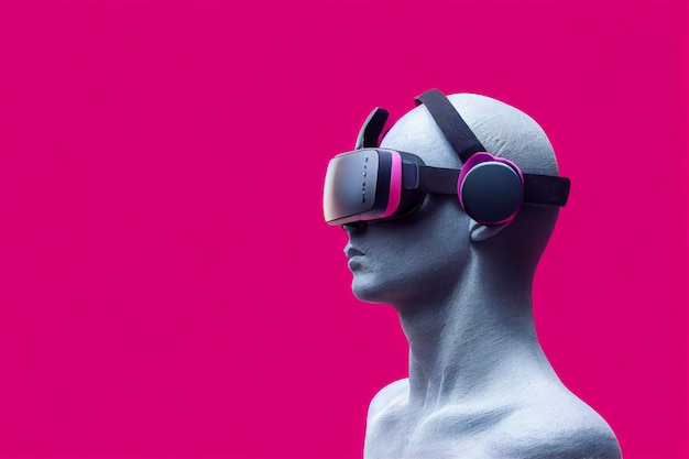 Rasterowa ilustracja człowieka w okularach wirtualnej rzeczywistości cyberpunk metaverse cyberspace vr neural