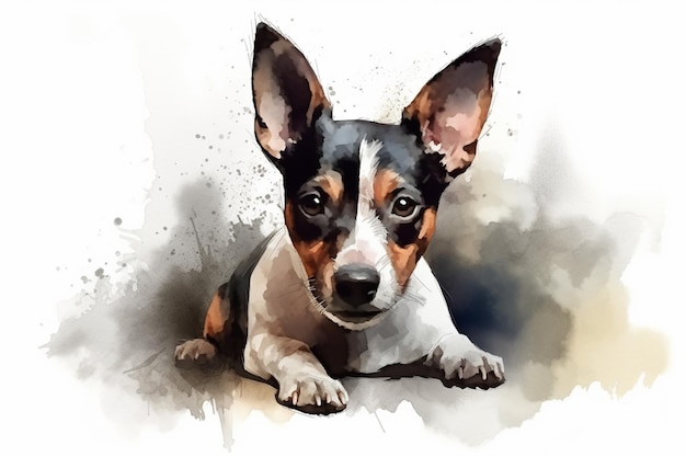 Rat terrier uroczy szczeniak pies akwarela ilustracja z kolorowymi plamami wszystkich ras psów