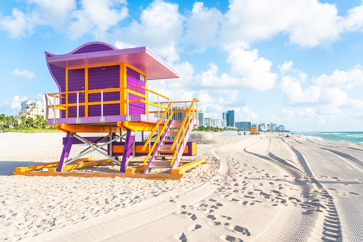 Zdjęcie ratownik stacja na miami plaży, floryda usa