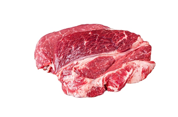 Raw Chuck eye roll Black Angus prime steak izolowany na białym tle widok z góry