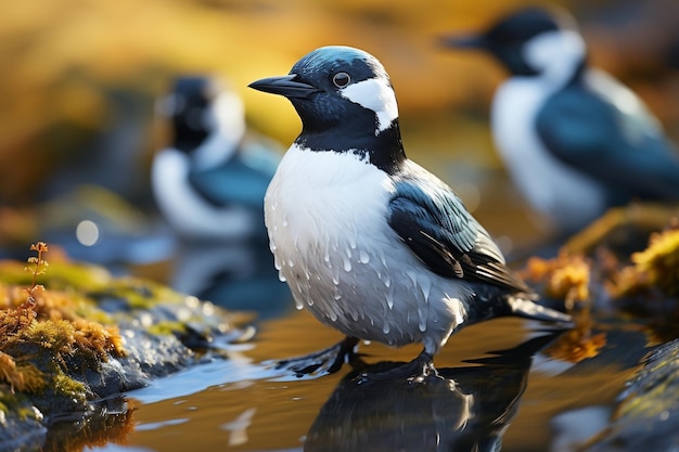 Razorbill Alca torda Ptak szybujący w Baren Blue Waters Generatywna sztuczna inteligencja