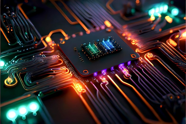 Rdzeń procesora HighTech Circuitry Pulse wizualizowany za pomocą generatywnej sztucznej inteligencji