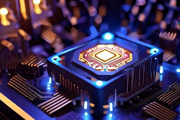 Rdzeń procesora sztucznej inteligencji i magiczne światło wewnątrz maszyny