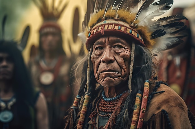 rdzenni Amerykanie w tradycyjnych strojach