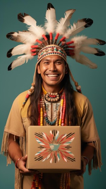 Rdzenny Amerykanin trzymający pudełko