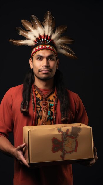Rdzenny Amerykanin trzymający pudełko