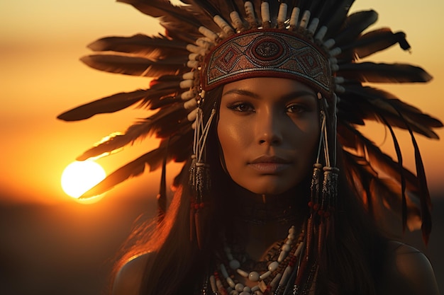 Rdzenny Amerykanin z plemienia Indian portretu przed naturą tło