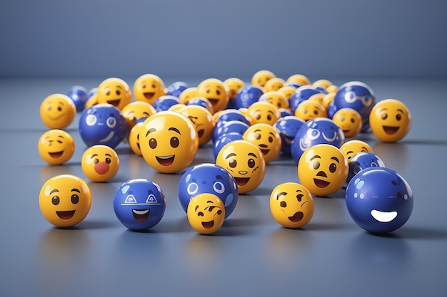 Reakcje Facebooka emoji 3D render media społecznościowe symbol balonu z wzorem ikon Facebooka