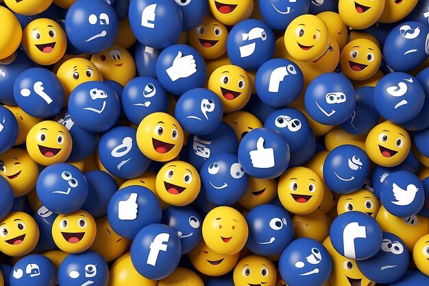 Reakcje Facebooka Emoji 3d Renderowanie Mediów Społecznościowych Symbol Balonu Z Wzorem Ikon Facebooka