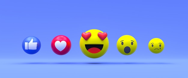 Reakcje Na Facebooku Emoji Renderowania 3d, Symbol Balon Społecznościowy Z Facebooka