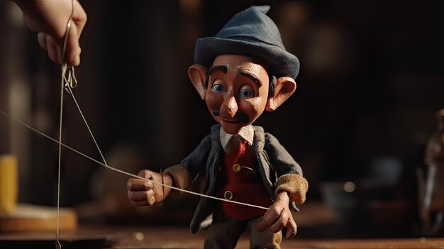 Realistyczna 3D ilustracja lalki Pinokio w kreskówce 3D