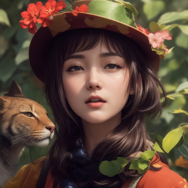 Realistyczna cyfrowa ilustracja piękna młoda kobieta z azjatyckimi cechami
