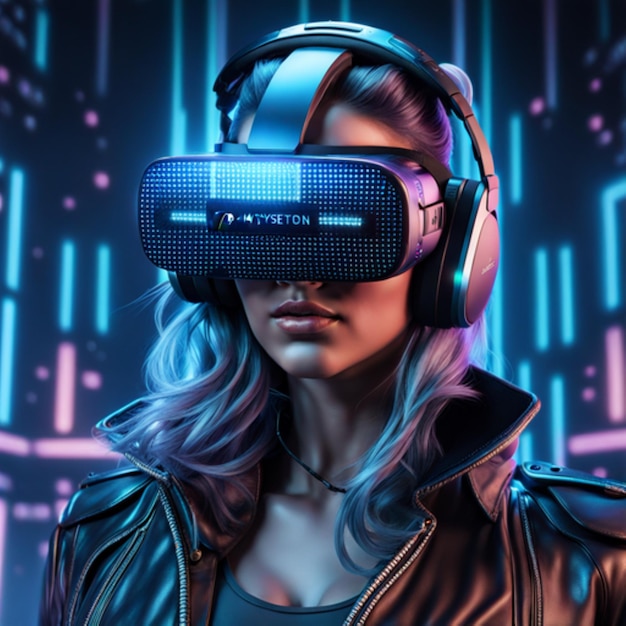 Realistyczna dziewczyna AI Native Gaming bawiąca się z robotem VR AI Girl 3D HD obrazy