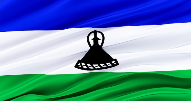 Realistyczna falująca flaga tkaniny lesotho renderowania 3D