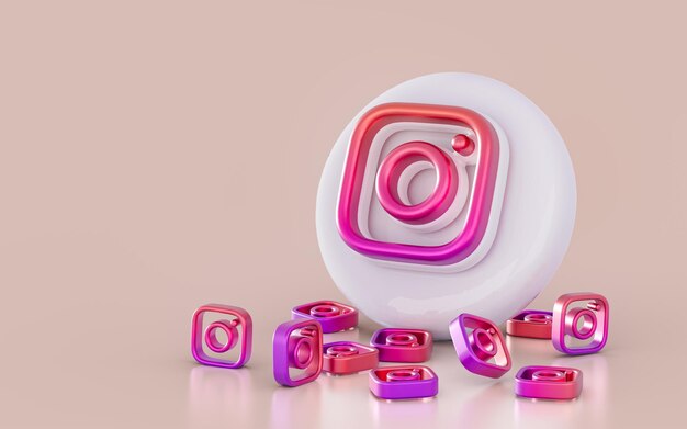 Realistyczna Ikona Znaku Instagram Na Białym Błyszczącym Tle 3d Render Concpet Dla Banera Społecznościowego