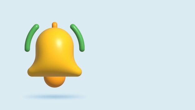 Realistyczna ilustracja 3D Żółty dzwonek powiadamiający z dzwonieniem na niebieskim tle
