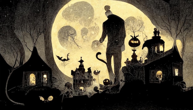 Realistyczna ilustracja festiwalu halloween. Zdjęcia nocy Halloween na ścianę paper.3D illustration.