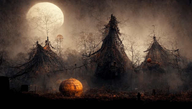 Realistyczna Ilustracja Festiwalu Halloween. Zdjęcia Nocy Halloween Na Tapetę. Ilustracja 3d